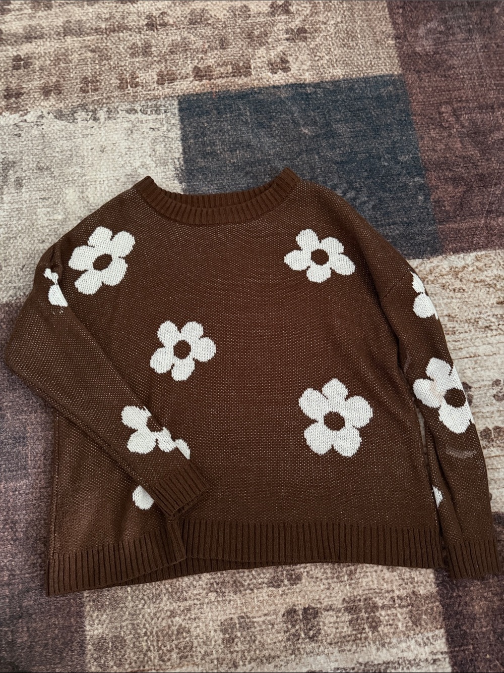 Brown Floral Crewneck Sweater - Women's Daisy Knit